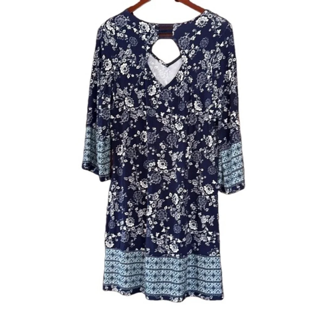 Anthropologie Skies Are Blue Floral Knit Summer Dress V Neck Back Opening Large